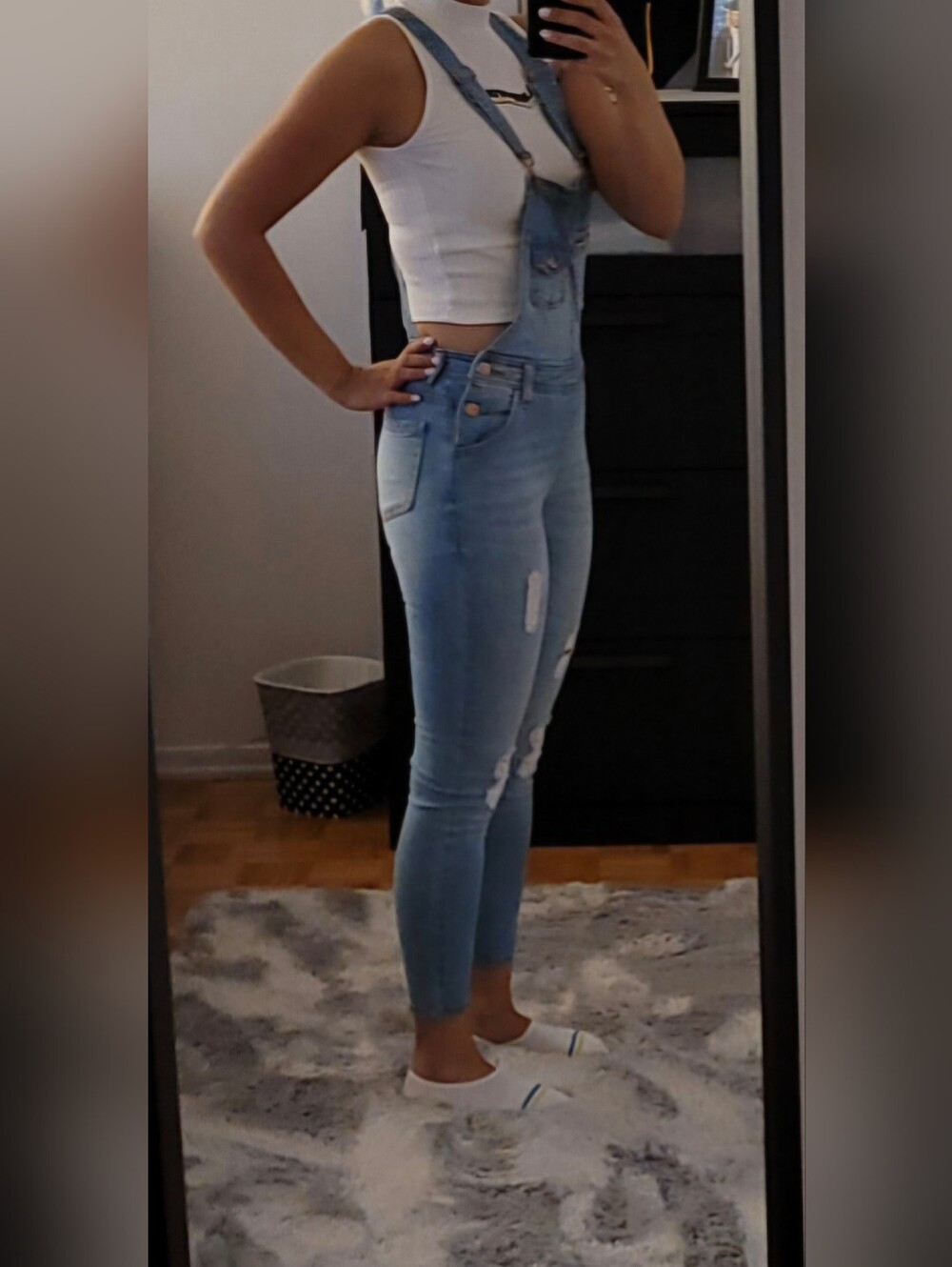 Ci Sono Light Blue Distressed Denim Overalls for Women